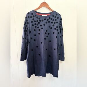 Boden flocked spot knit long sleeve dress blue sweatshirt fabric size 16